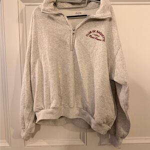 Hollister Heather Gray Quarter-Zip Pullover with Burgundy Logo
